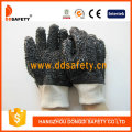 Schwarze raue Handschuhe aus PVC, 100% Baumwolle Liner, stricken Handgelenk (DPV118)